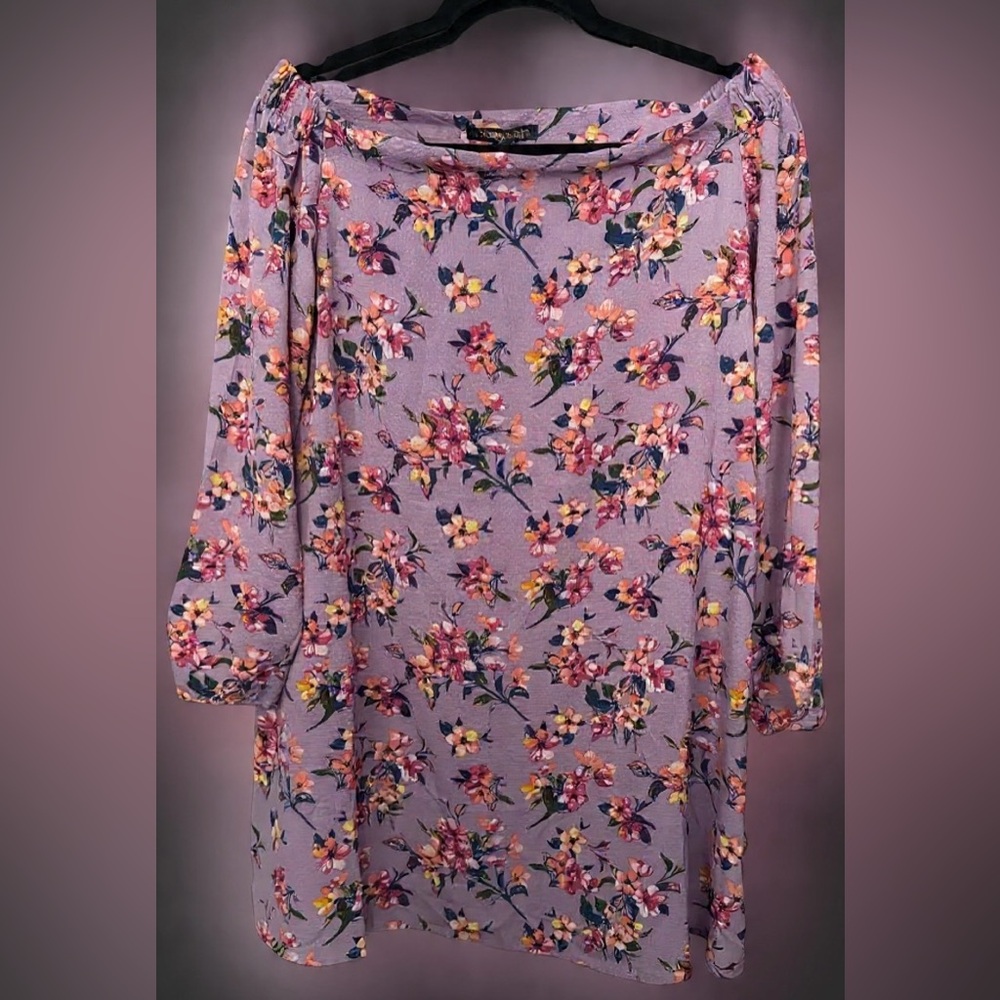 NWT- Love @ First Sight- Lavender Floral Long Sleeve Off the Shoulder Dress- L